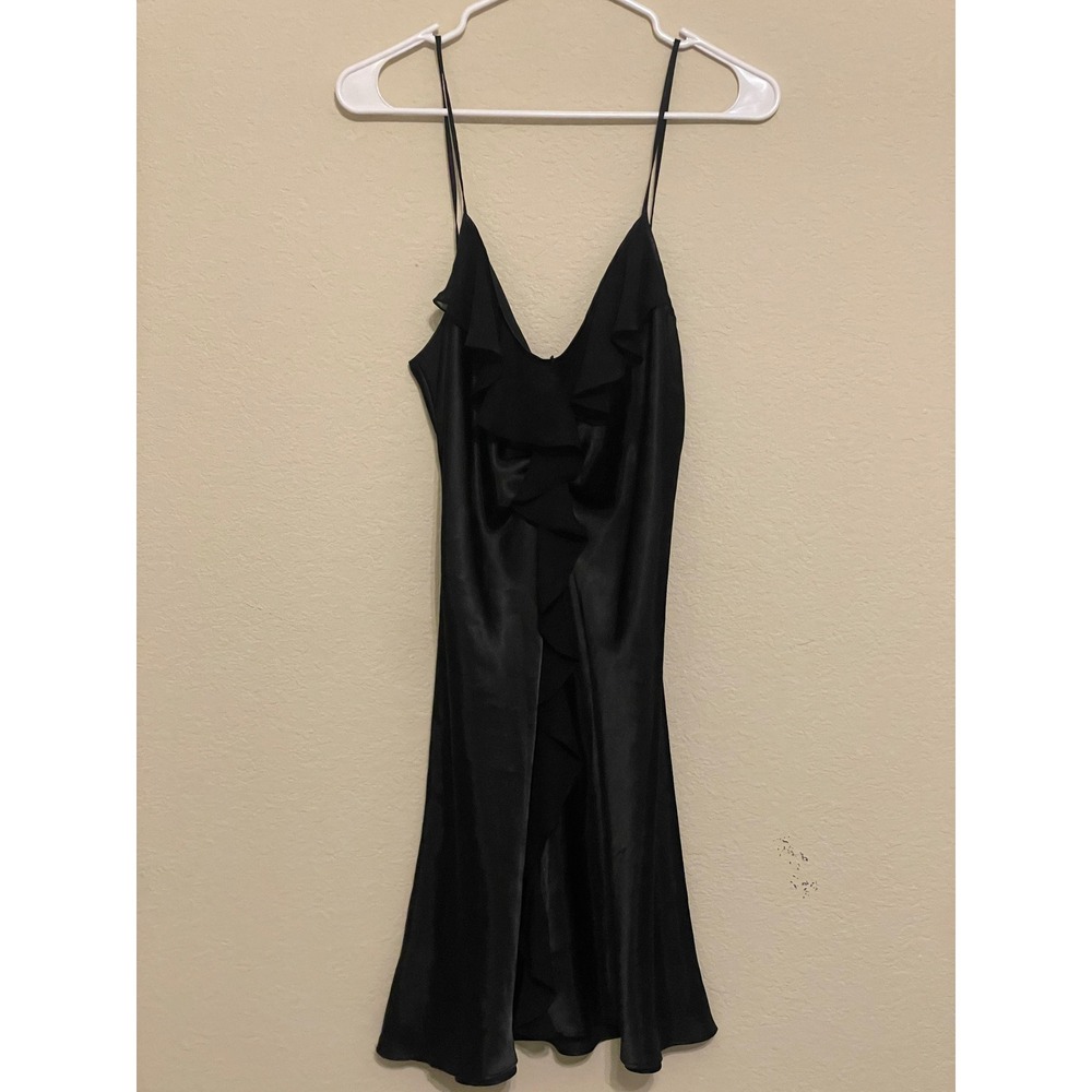 Y2K Kate Moss Black Minimalist  Slip Dress Whimsigoth Fairy Goth Ruffle